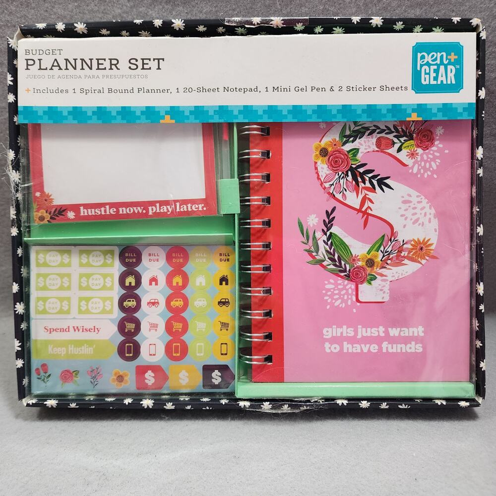 GIRLS JUST WANT TO HAVE FUNDS 4 pc Budget Planner Set Pen & Gear  NIB Opened